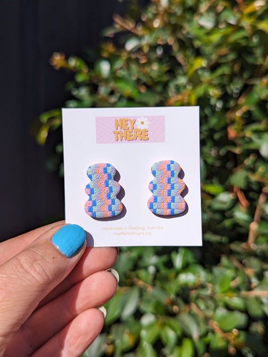 Checkered Squiggle Studs